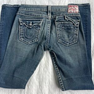 True Religion Disco Julie Big T White Stitching  Swarovski Crystals